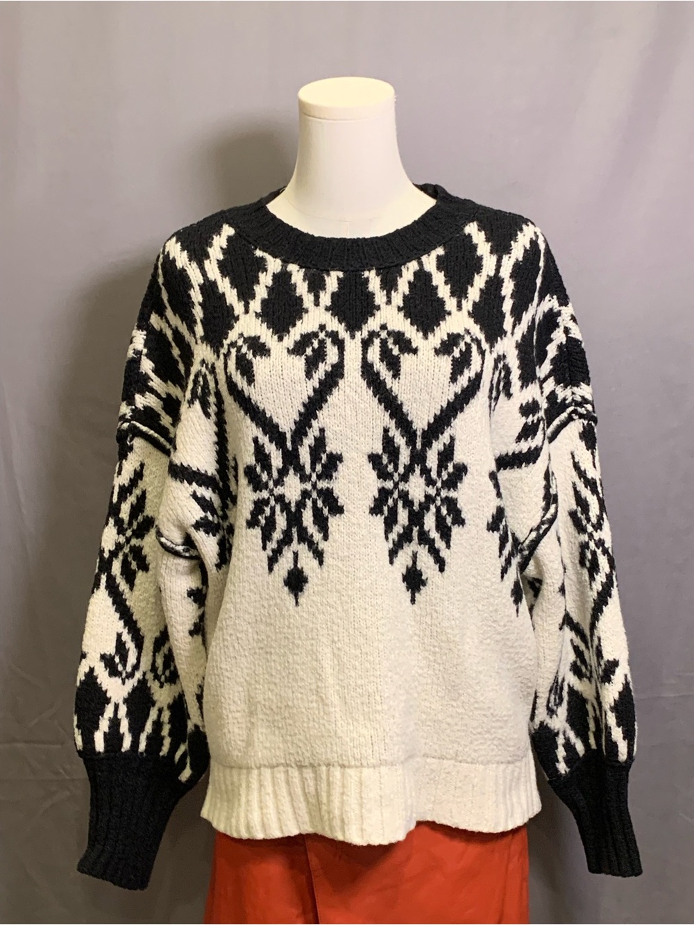 Free People Fireside Tunic Sweater Black White Size XS